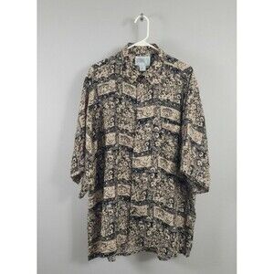 Vintage 90s Utopia 100% Silk Button Down Shirt Tall Men’s XL Abstract Print